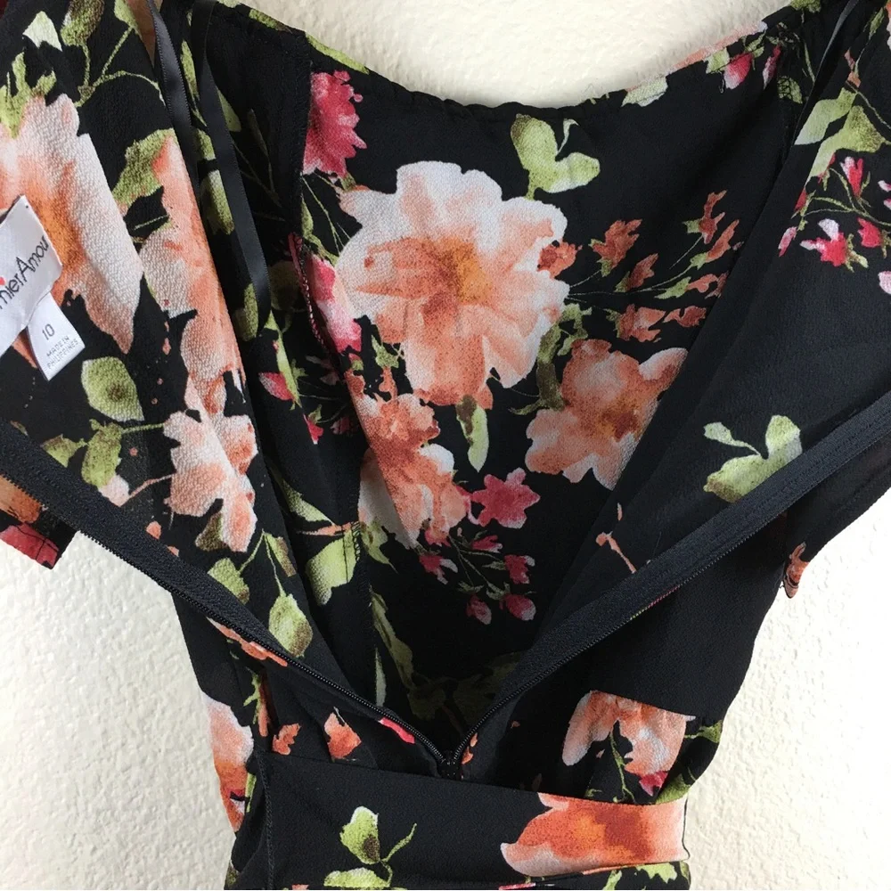 Premier Amour Floral Romper Crepe Ruffle Short Sleeve Off Shoulder Back Zip 10